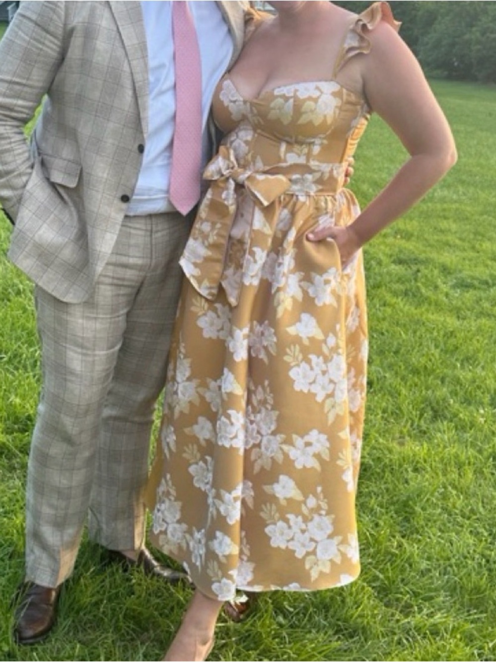 V. Chapman Mustard Yellow Floral Midi Dress